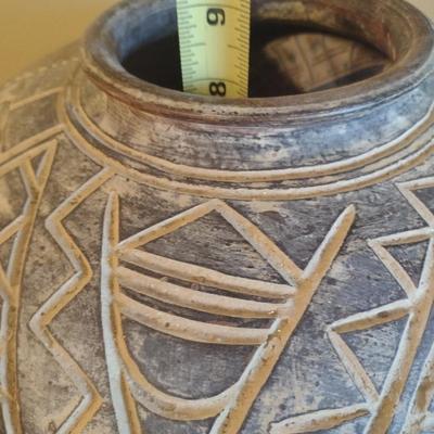 Clay Pottery Planter with Incised Design