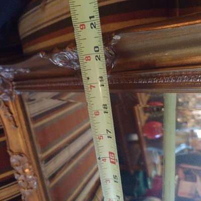 Vintage French Country Wood Framed Wall Mirror with Beveled Glass