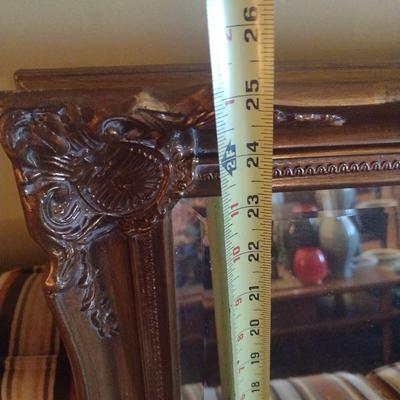 Vintage French Country Wood Framed Wall Mirror with Beveled Glass