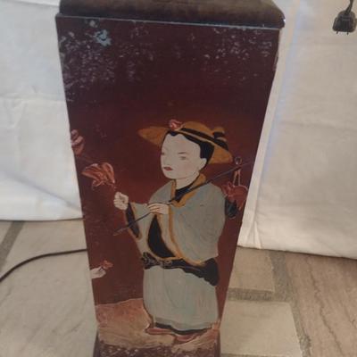Resin Post with Hand Applied Painted Asian Theme Table Lamp