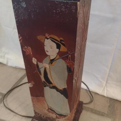 Resin Post with Hand Applied Painted Asian Theme Table Lamp