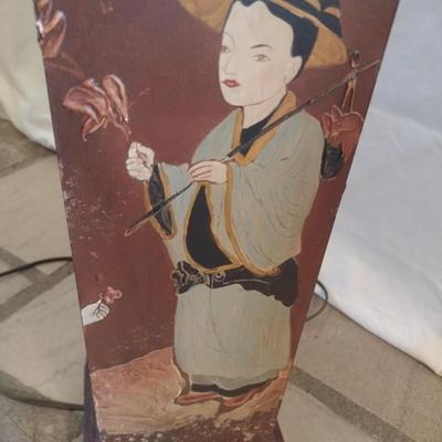 Resin Post with Hand Applied Painted Asian Theme Table Lamp