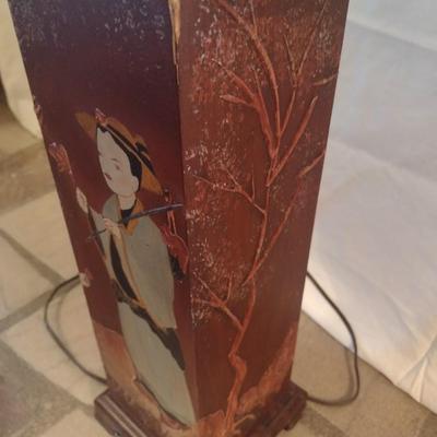 Resin Post with Hand Applied Painted Asian Theme Table Lamp