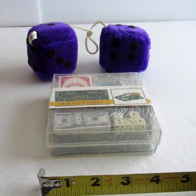 Lot 352: Older Fuzzy Plush Dice and Unused Desktop Casino Travel Set