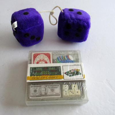 Lot 352: Older Fuzzy Plush Dice and Unused Desktop Casino Travel Set