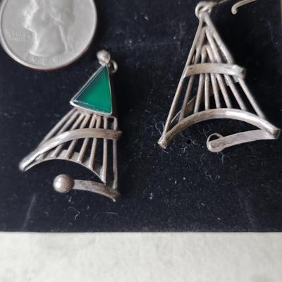 Distinctive Silver and Green Tourmaline Earrings