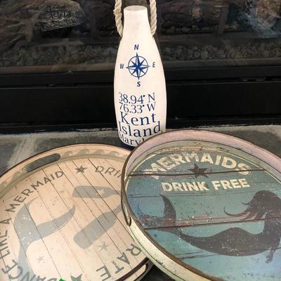 Nautical Decor- Primitives by Kathy Two Mermaid Trays