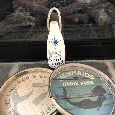 Nautical Decor- Primitives by Kathy Two Mermaid Trays