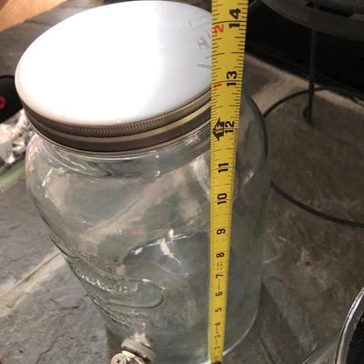 Two Metal Planters / Sun Tea Glass Jar Dispensers
