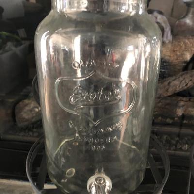 Two Metal Planters / Sun Tea Glass Jar Dispensers