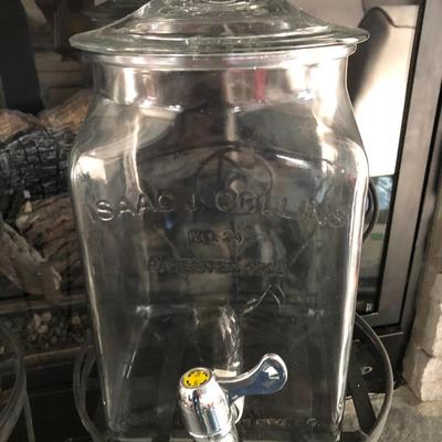 Two Metal Planters / Sun Tea Glass Jar Dispensers