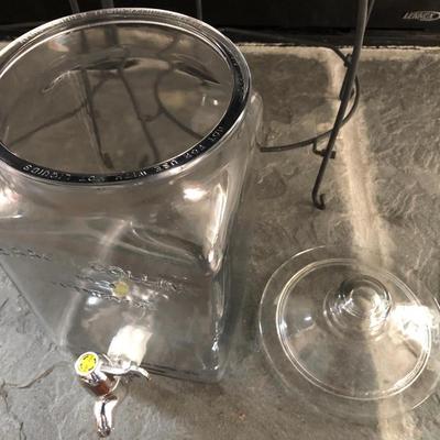Two Metal Planters / Sun Tea Glass Jar Dispensers