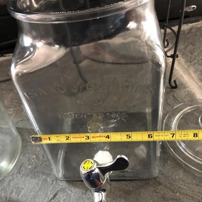 Two Metal Planters / Sun Tea Glass Jar Dispensers