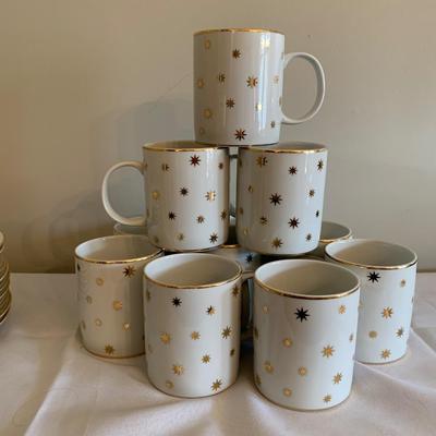11 Festive mugs with gold stars, Coffee cups