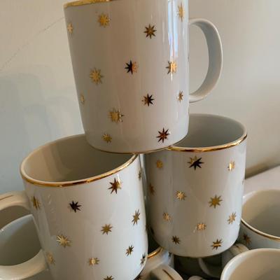 11 Festive mugs with gold stars, Coffee cups