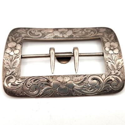 Lot #26D Sterling Silver Buckle - lovely chased design