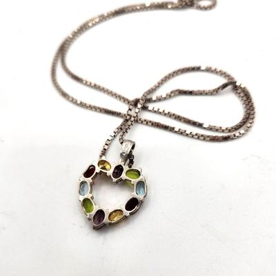 Lot #36D Sterling Silver Heart Necklace - semi-precious stones