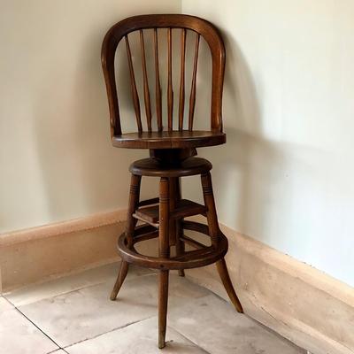 Antique Windsor Wooden Swivel Stool