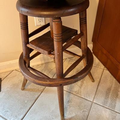 Antique Windsor Wooden Swivel Stool