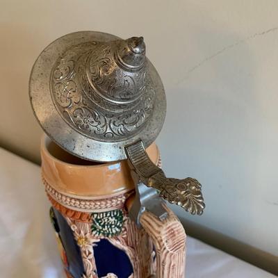 German beer stein with hinged pewter lid