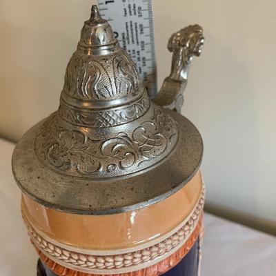 German beer stein with hinged pewter lid