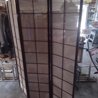 Three Panel Wood Framed Privacy Screen with Sheer Fabric Cover
