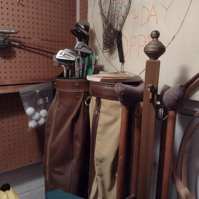 Entire Contents of Sports Theme Room Golf Clubs, Golf Bags, Vintage Fishing Poles and Reels and More