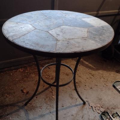 Pair of Matching Metal Frame Round Tile Top Patio Tables