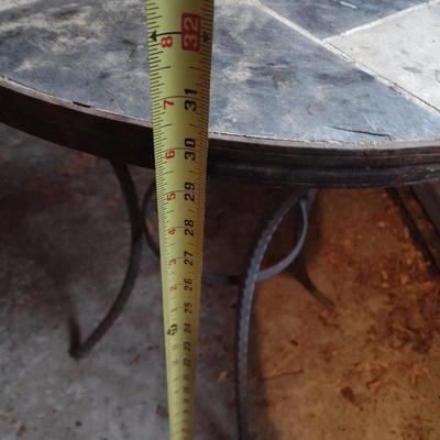 Pair of Matching Metal Frame Round Tile Top Patio Tables