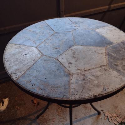 Pair of Matching Metal Frame Round Tile Top Patio Tables