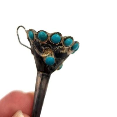 Lot #38D 900 Silver Sugar Tongs - Sterling funnel set with turquoise