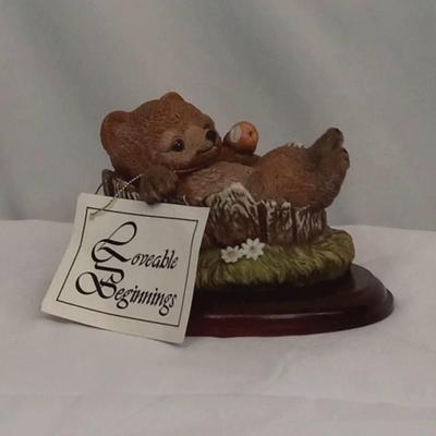 Lot of 2 Homco Masterpiece Porcelain Bear Cubs on Stumps