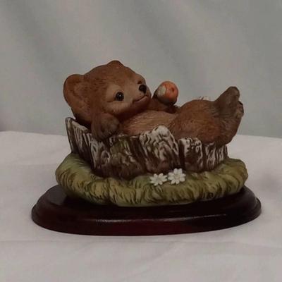 Lot of 2 Homco Masterpiece Porcelain Bear Cubs on Stumps