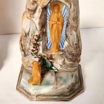 Lot #39 Vintage Chalkware Sacred Heart Statue and small Our Lady of Lourdes Shrine