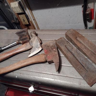 Assortment of Hatchets and Log Splitter Wedges
