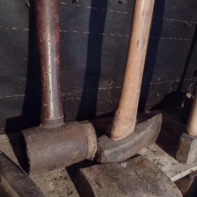 Collection of Hand Tools Includes Maul, Ax, Cast Pot and More