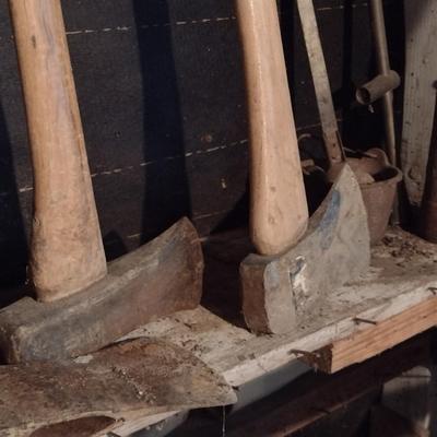 Collection of Hand Tools Includes Maul, Ax, Cast Pot and More