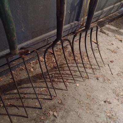 Set of Three Four Tine Pitchforks