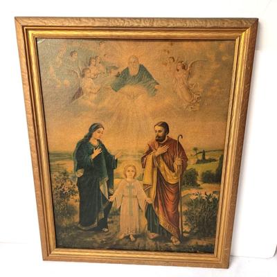 Lot #45 Vintage Holy Family Print on Cardboard in vintage frame