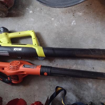 Pair of Battery Operated Leaf Blowers Black & Decker and Ryobi