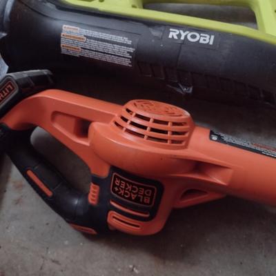 Pair of Battery Operated Leaf Blowers Black & Decker and Ryobi