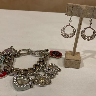 Watch charm bracelet with earrings