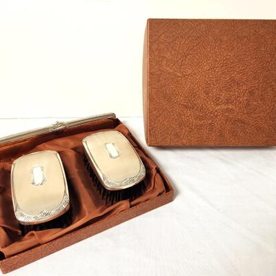 Lot #49 Sterling Backed Brush/Comb Set - original box