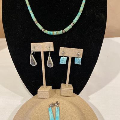 Sterling and turquoise necklace and earrings