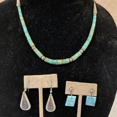 Sterling and turquoise necklace and earrings