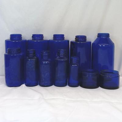 Lot of 12 Vintage Cobalt Blue Bottles