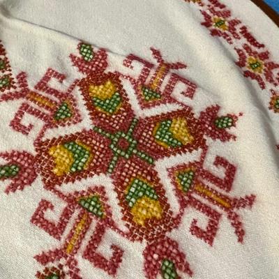 Vintage Embroidered Small Round Tablecloth