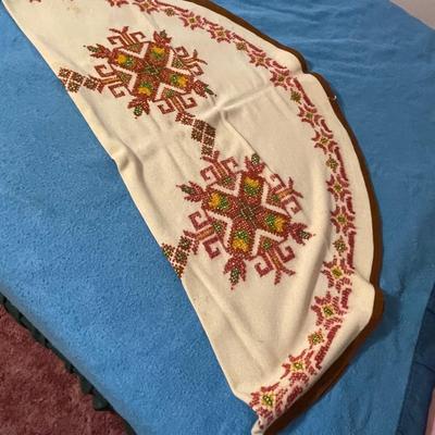 Vintage Embroidered Small Round Tablecloth