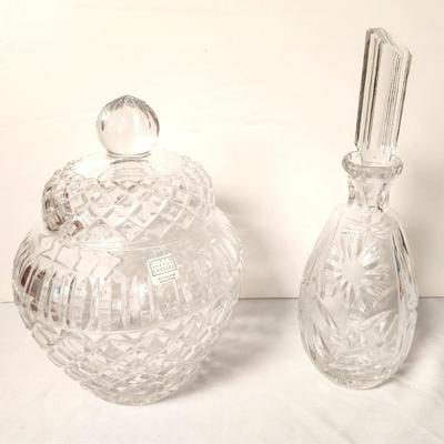 Lot #52 Lead Crystal Biscuit Barrell/Cookie Jar and Decanter