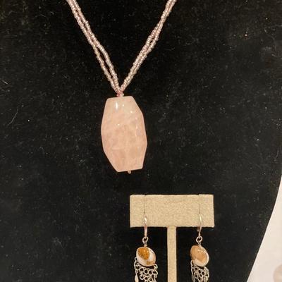 Kaplan Rose quartz necklace & earrings